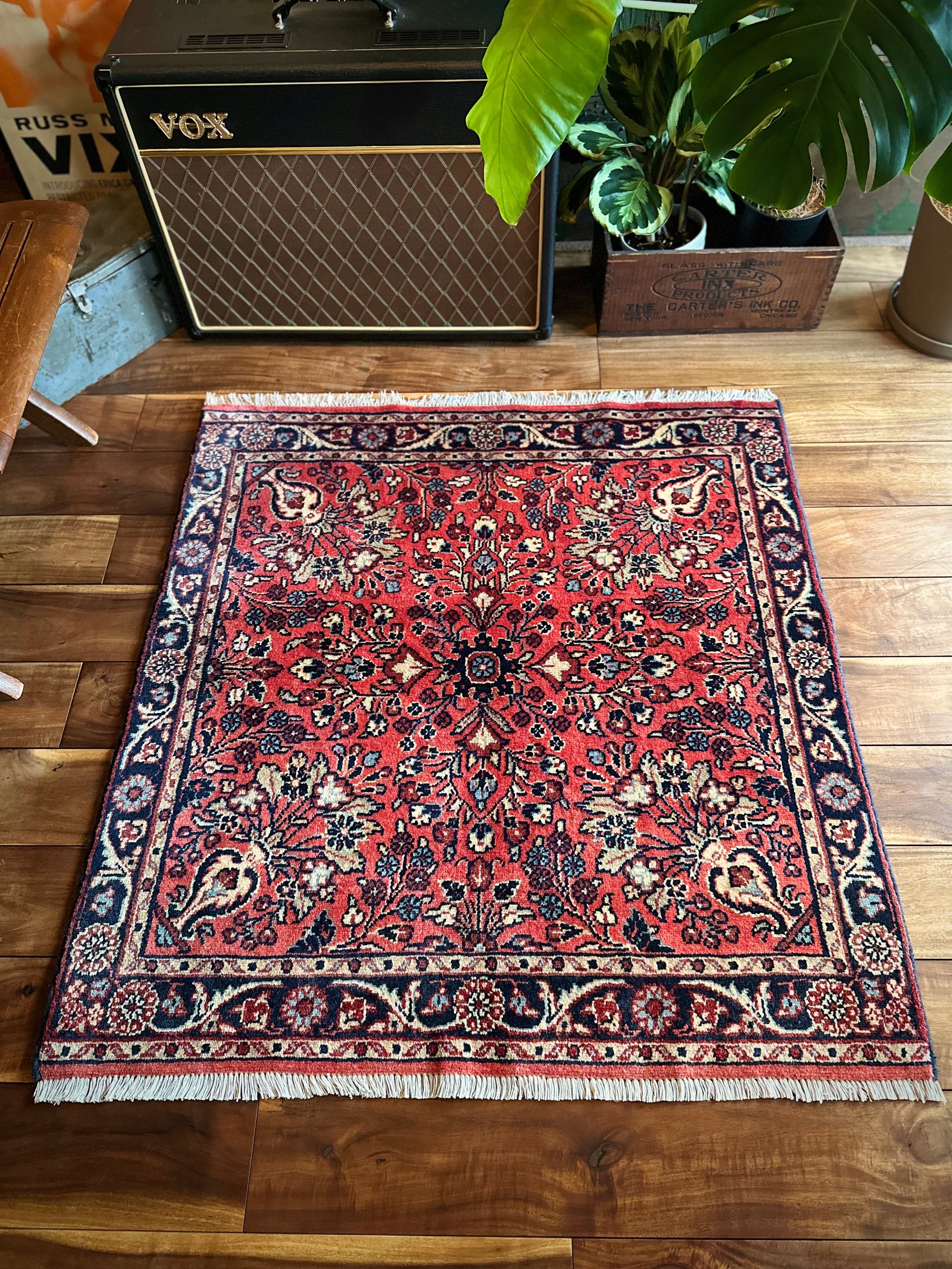 ペルシャ絨毯トライバルラグヴィンテージラグハマダン玄関マット69×111