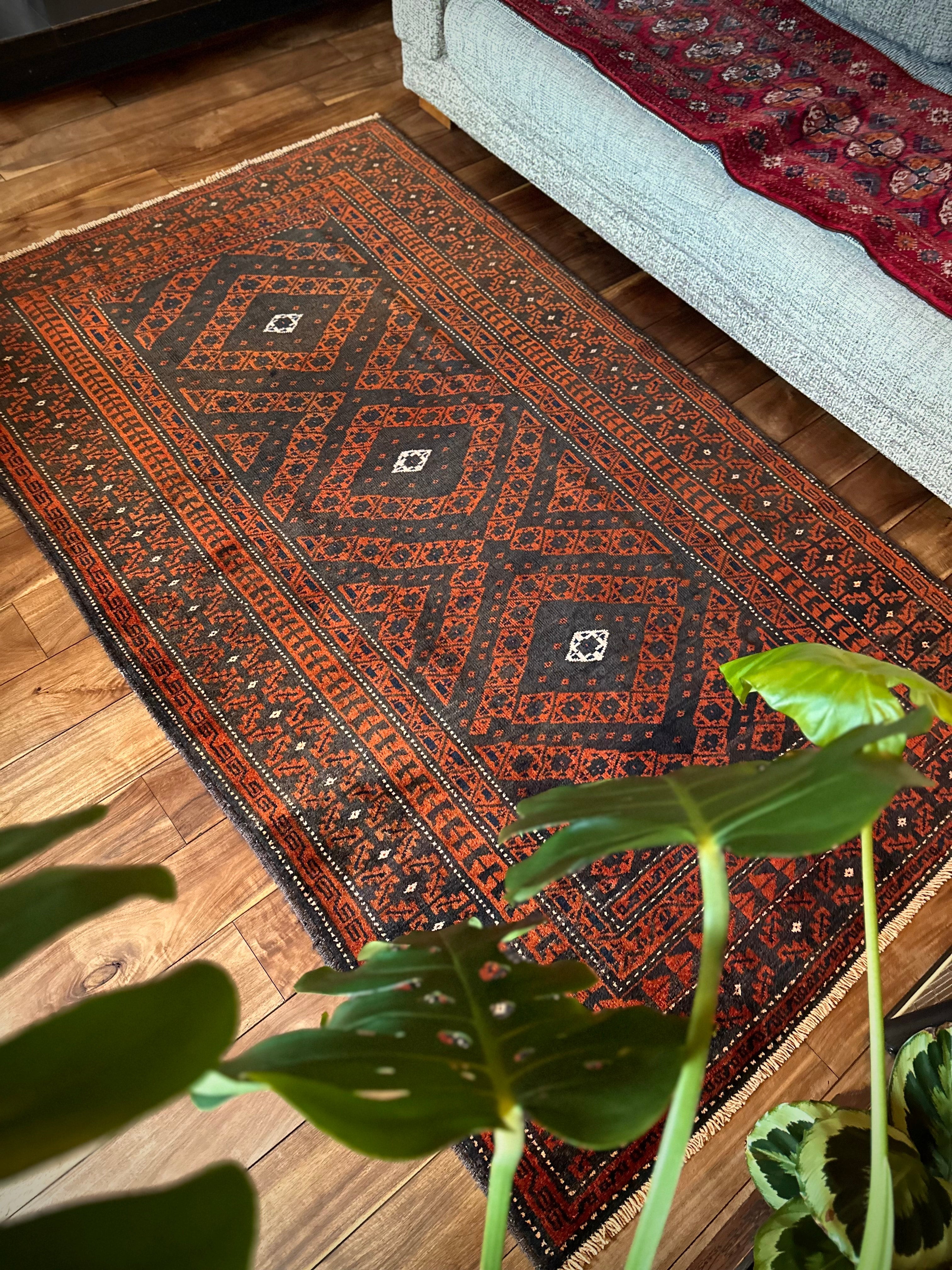 トライバルラグヴィンテージラグバルーチ族ミニラグキャメル